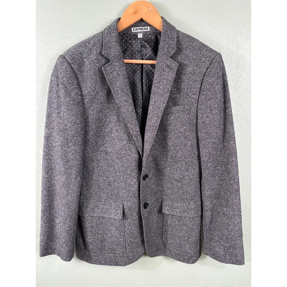Express Photographer Blazer Jacket Men Gray Fitted Lined Career Office Corporate
